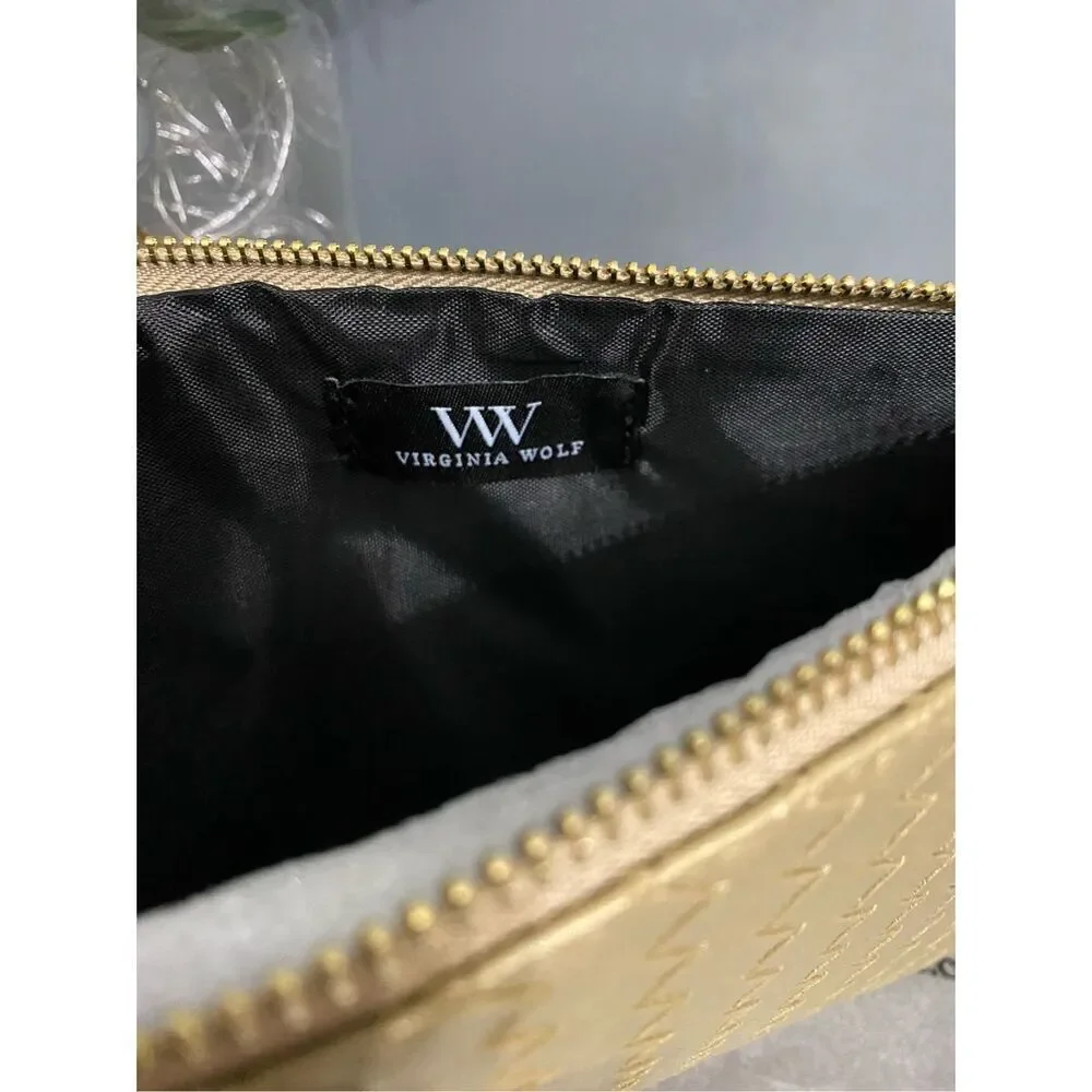 Virginia Wolf Gold Metallic Pouch Purse Clutch Msrp $88